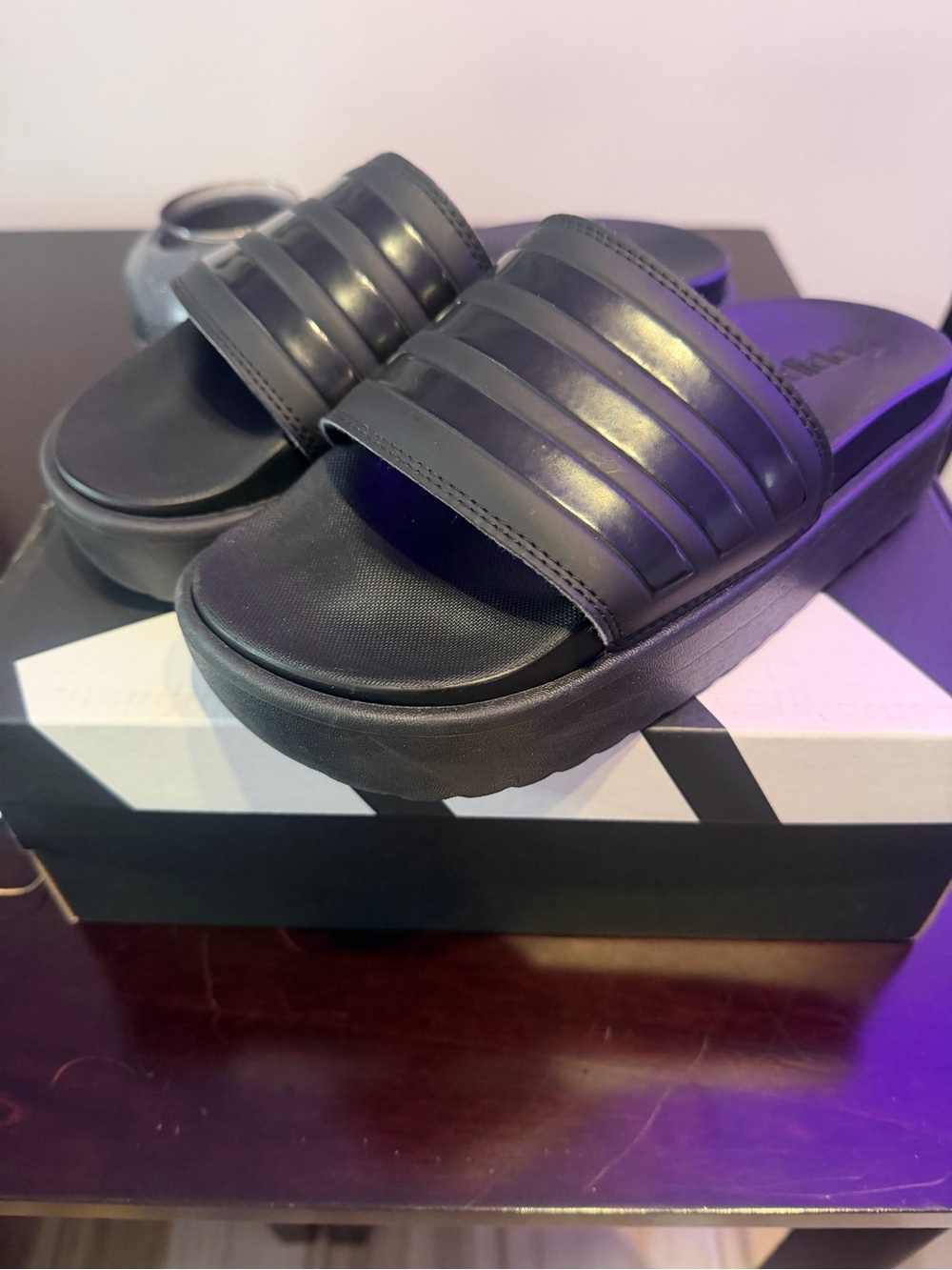 adidas Black Adilette Platform Slide Sandals Size 6 - Picture 11 of 14